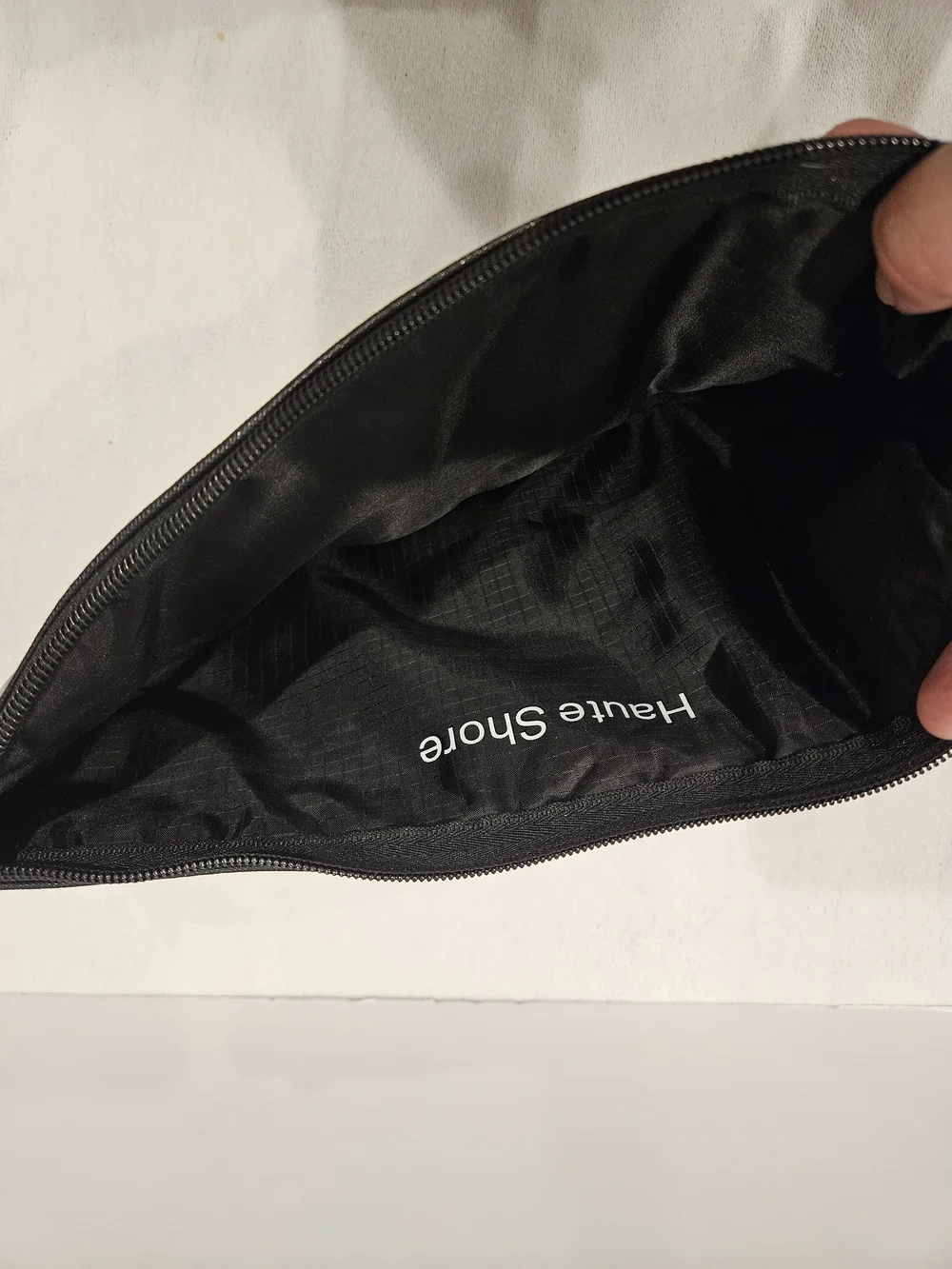 HAUTE SHORE Black Silver Quilted Pouch with Logo Lining Crossbody Shoulder Bag